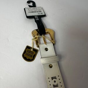 NWT Genuine Leather White Cutout Belt 95cm Gold Buckle